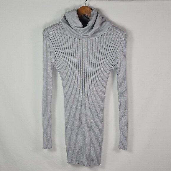 Acevog Gray Ribbed Sweater Dress S Turtleneck Long Sleeve Bodycon Minimalist - Picture 1 of 6